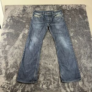 Diesel Zatiny Bootcut Blue Denim Jeans 31X30 (32X29.5) Distressed Button Fly